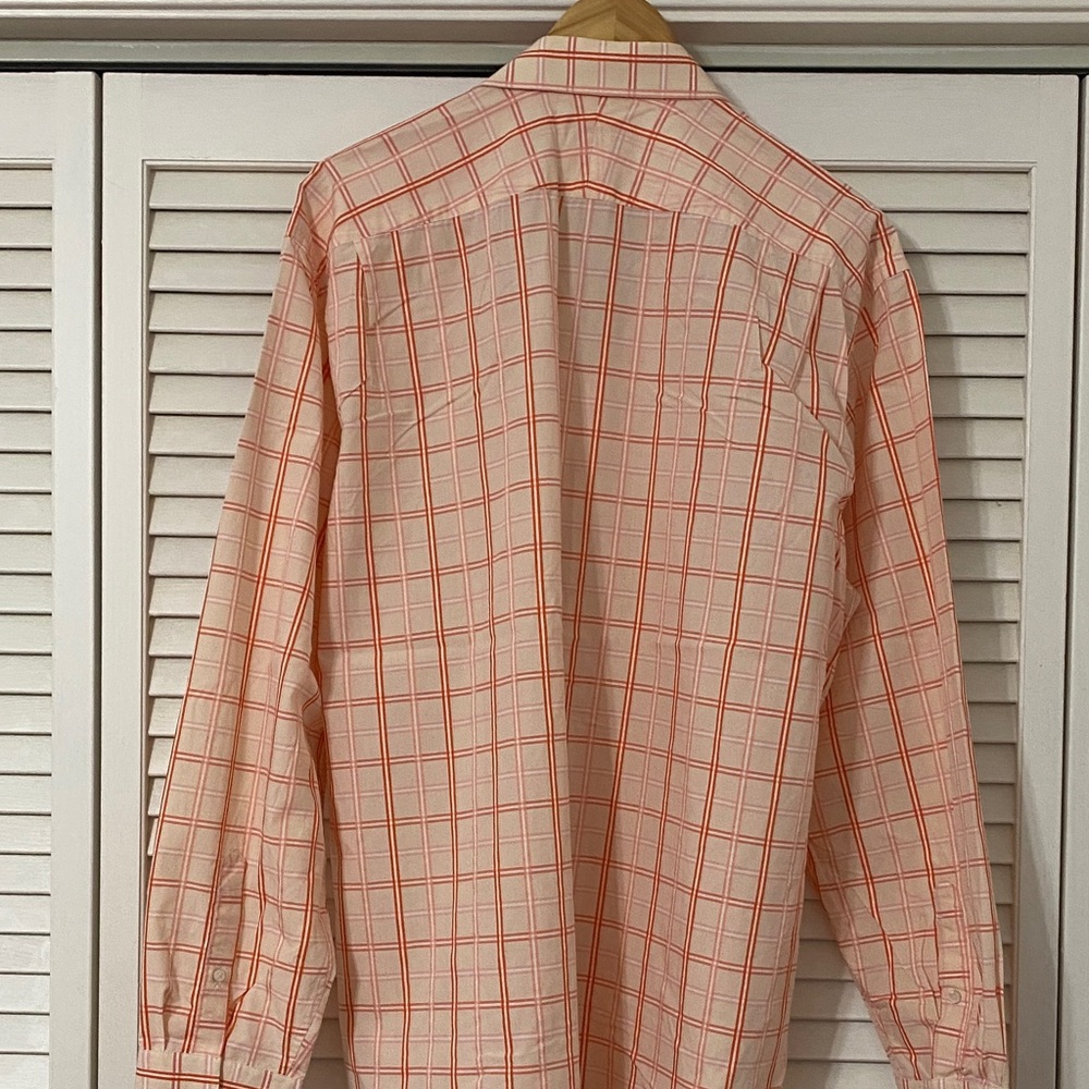 Express Men's Peach and Red Plaid Shirt - Picture 2 of 4